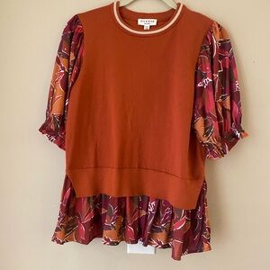 Rio & Rían Rust Mixed-Sleeve Pullover Top